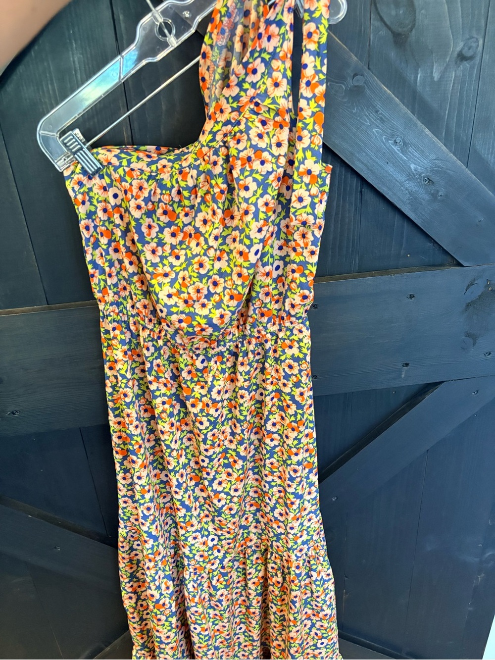 Floral One-Shoulder Maxi Dress in Yellow and Navy